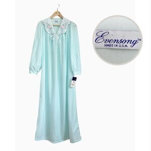 Vintage NEW Evensong Made in USA Long Green Grandmillennial Nightgown Sleepwear